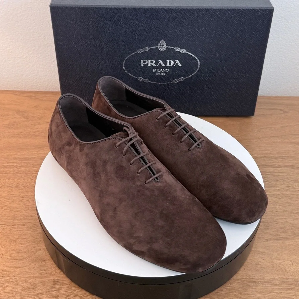 Prada Mens Vit.Scamosciato Suede Oxford Shoes Moro Brown 2EG448 Size 8